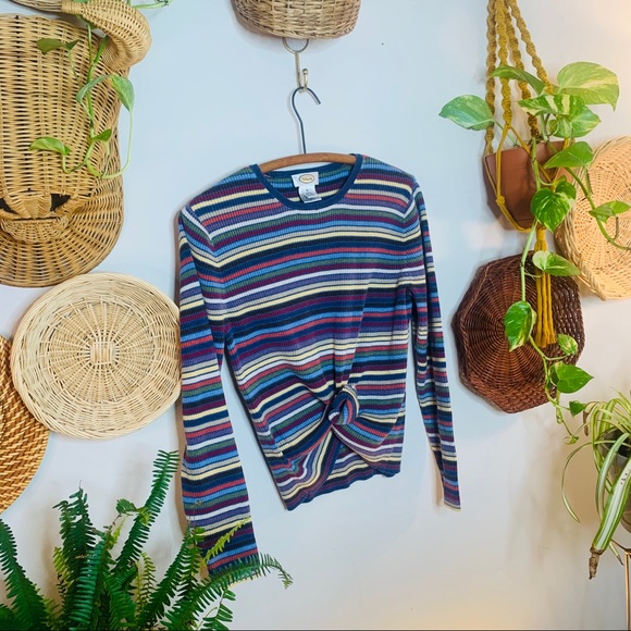 vintage 90s ribbed rainbow striped crop sweater - Picture 6 of 6